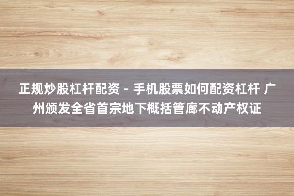 正规炒股杠杆配资 - 手机股票如何配资杠杆 广州颁发全省首宗地下概括管廊不动产权证